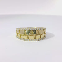 14KT Gold Ring Unisex Mini Nugget Band with White CZ Stone Border