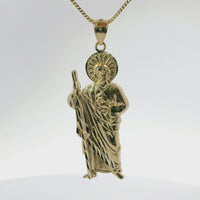 14KT Gold Charm Small Sunray Left Facing St Jude with Plain Bell