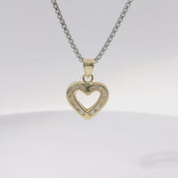 14KT Gold Charm Small White CZ Stones Open Heart Outline with Plain Bell