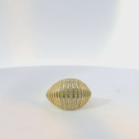 14KT Gold Ring Women's Ribbed Wide Seashell Band with Five Vertical White CZ Stone Rows