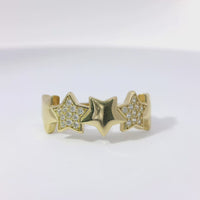 14KT Gold Ring Women's Five Stars Band with Three White CZ Stone Stars and Two Plain Stars Plain Band