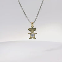 14KT Gold Charm Girl with White CZ Stone Belly and Plain Bell