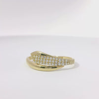 14KT Gold Ring Women's Light Weight Bypass Band One Side Triple Row Tapered to Double Row and One Side Plain