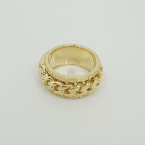 14KT Gold Ring Men's Band Jumbo Cuban Spinner Greek Border Plain Name Plate