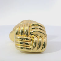 14KT Gold Earrings Large Puff Square Ribbed Bread with Push Back Post and Butterfly Backs