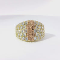 14KT Gold Ring Women's Two Tone St Jude with Five Row White CZ Stone Background