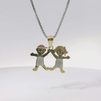 14KT Gold Charm Jumbo Tri Tone Boy / Girl Twins with Plain Bell
