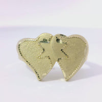 14KT Gold Ring Women's Double Heart Center Connected with Star and Plain Split Band