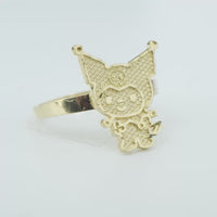 14KT Gold Ring Small Diamond Cut Kuromi with Plain Band