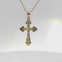 14KT Gold Charm Extra Small Two Tone Plain Center Club Ends Crucifix Cross with Plain Bell