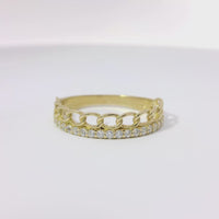 14KT Gold Ring Women's Light Weight One Chain Link and One White CZ Stone Row Band