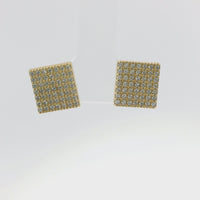 14KT Gold Earring Small Square White CZ Stones Cluster with Push Back Post and Butterfly Backs