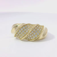 14KT Gold Ring Women's Abstract Twisted Ribbon with Two White CZ Stones Center Sections and Plain Band