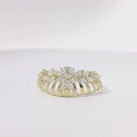 14KT Gold Ring Women's Light Weight White CZ Stone Snowflake Garland Center with Open Stripe Band