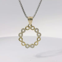 14KT Gold Charm Large White CZ Stones and Plain Infinity Wreath with Plain Bell