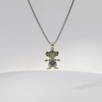 14KT Gold Charm Girl with Purple CZ Stone Belly and Plain Bell