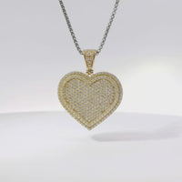 14KT Gold Charm Large Flat White CZ Stones Cluster Heart with Plain Border and White CZ Stones Bell