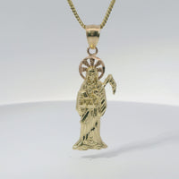 14KT Gold Charm Small Diamond Cut Two Tone Grim Reaper with Plain Bell