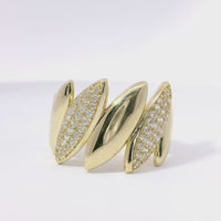 14KT Gold Ring Women's Five Abstract Puff Marquise Shaped Leaves Plain / Round White CZ Stones
