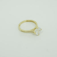 14KT Gold Women's Ring Octagon Rose Mini 4 Prong White CZ Center Stone with Round White Pave CZ Stone Band