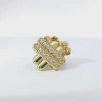 14KT Gold Earrings Medium White CZ Stones Puff Hashtag with Push Back Post and Butterfly Backs