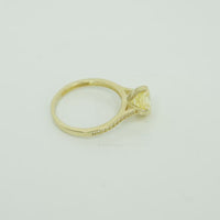 14KT Gold Ring Women's Octagon Rose Mini 4 Prong Canary Yellow CZ Center Stone with Round White Pave CZ Stone Band