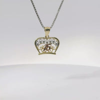 14KT Gold Charm Medium Tri Tone Quinceanera "15" Open Crown Outline with Row of Candle Flames and Plain Bell