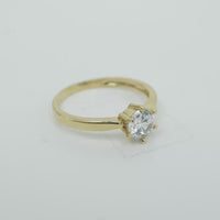14KT Gold Ring Women's 6 Prong Solitaire .5 White CZ Center Stone Plain Band