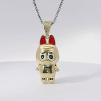 14KT Gold Charm Large 3D Enamel Red Ears LaBuBu with White CZ Stones Bell