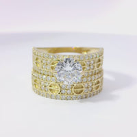 14KT Gold Ring Women's Duo 6 Prong White CZ Stone Solitaire with White CZ Stones Mock Screw Band with Separate Band