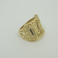 14KT Gold Ring Men's St. Lazarus Rectangle Chino Borders with White CZ Top/Side Stones