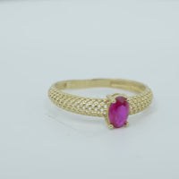 14KT Gold Ring Women's Red Oval Honeycomb Cutout Band
