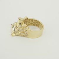 14KT Gold Ring Men's Mini Wolf Ring with White CZ Stones Fur