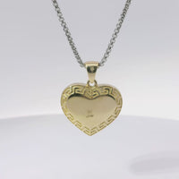 14KT Gold Charm Medium Greek Border Heart with Plain Bell