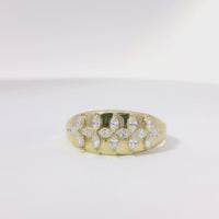 14KT Gold Ring Women's Light Weight Five White CZ Stone Marquise Four Petal Flower Center Band