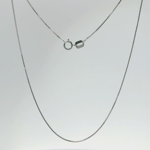 14KT White Gold Solid Thin Chain Box Link with Pinwheel Clasp .5mm