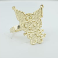 14KT Gold Ring Large Diamond Cut Kuromi with Plain Band
