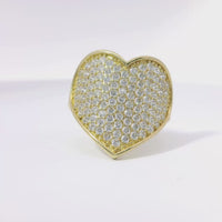 14KT Gold Ring Women's Curved Flat White CZ Stone Heart Plain Border and Band