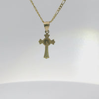 14KT Gold Charm Extra Small Daisy Center Cross with Flared Ends and Plain Band