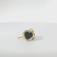 14KT Gold Earrings Small Black Heart with Dotted Border with Push Back Post and Butterfly Backs