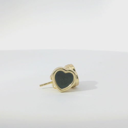 14KT Gold Earrings Small Black Heart with Dotted Border with Push Back Post and Butterfly Backs