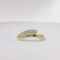14KT Gold Ring Women's Light Weight Wavy Mock Bypass Double White CZ Stone Row Band