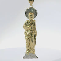 14KT Gold Charm Large Two Tone "St. Jude" Name Plate St Jude Figure with Plain Bell