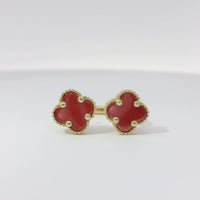 14KT Gold Ring Women's Mini Double Red Clover with Split Band