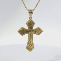 14KT Gold Charm Medium Nugget Gothic Cross with Plain Bell