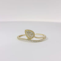 14KT Gold Ring Women's Light Weight White CZ Stone Leaf Center with Mock CZ Stone Bypass Band