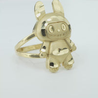 14KT Gold Ring Women's 3D Jumbo Labubu with Plain Split Band