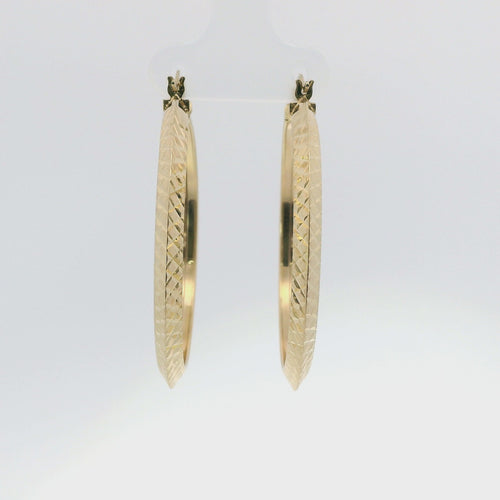 14KT Gold Earrings File Cut Hoops 1.5 Inch Hollow Tube 3mm
