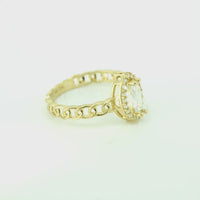 14KT Gold Women's Ring Marquise White Center Stone with White CZ Stone Border Chino Band