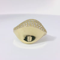 14KT Gold Ring Women's Abstract Single Wave Band with White CZ Stones on One Side of Band